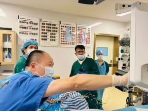 Dr. Abhinav Kumar doing Endoscopy procedure in a hospital in China